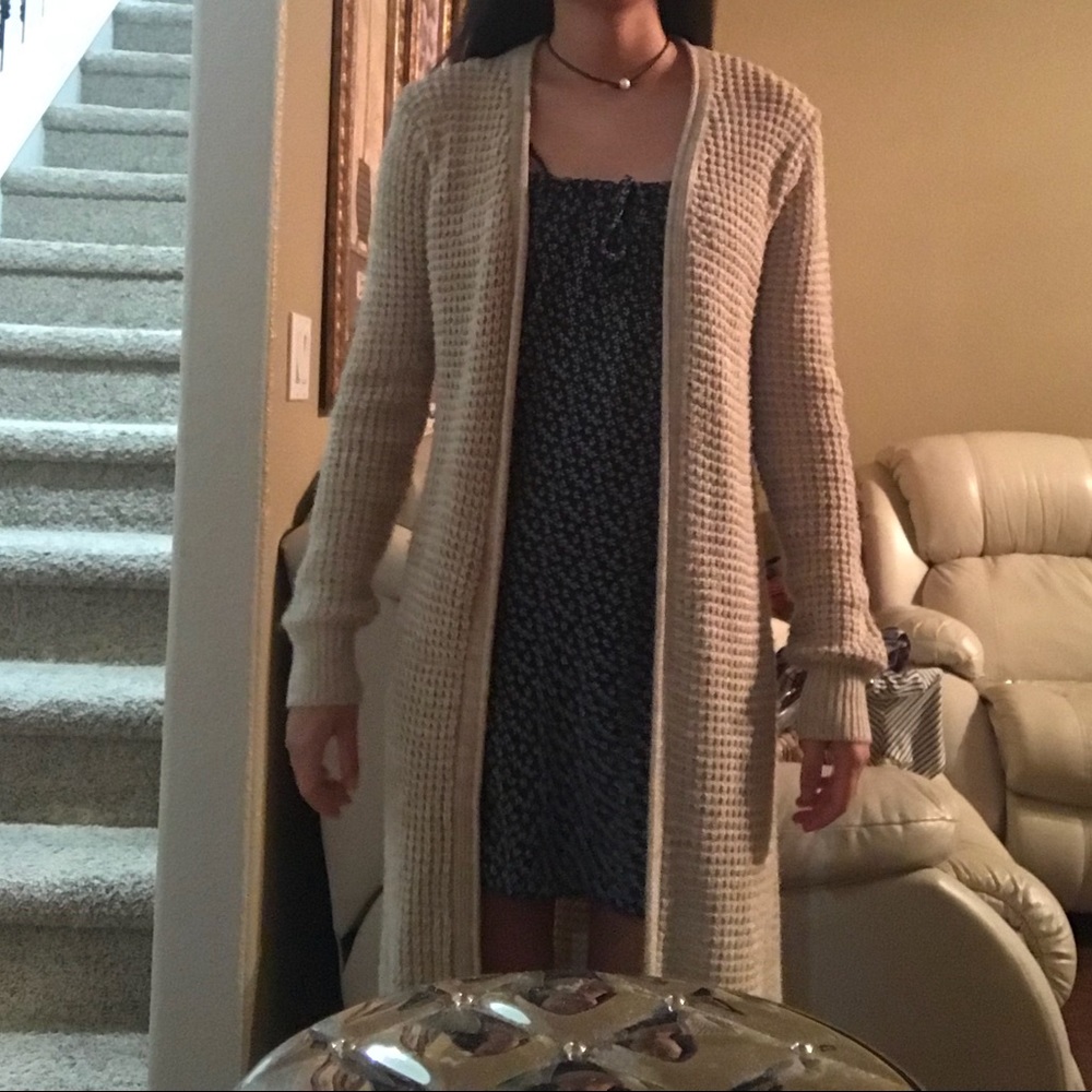 very long cream chunky knit sweater
